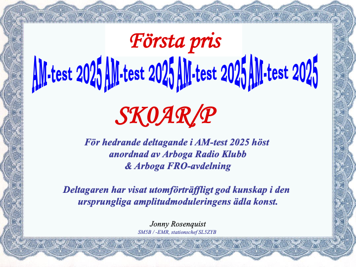 SK0AR första pris AM-testen 2025 höst